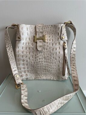 Cream Croc Leather Crossbody Bag